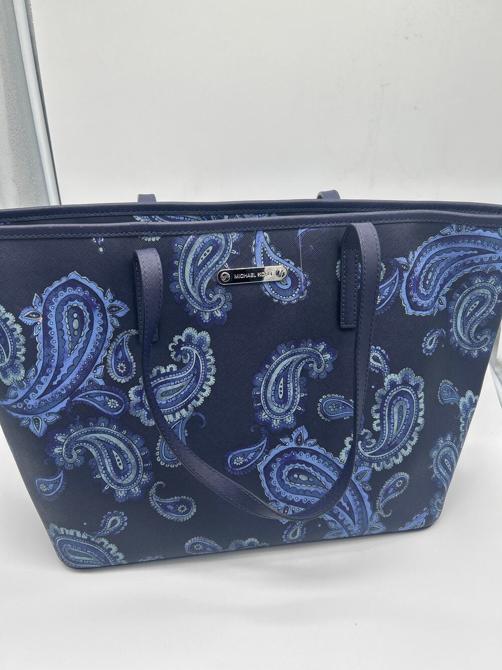 Michael Kors Emry Paisley Large Tote Shoulder Bag Blue Navy Work Bag Preppy